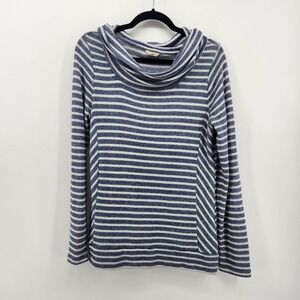 Sonoma Life+Style Women's Medium Blue‎ Striped Cowl Neck Long Sleeve Top